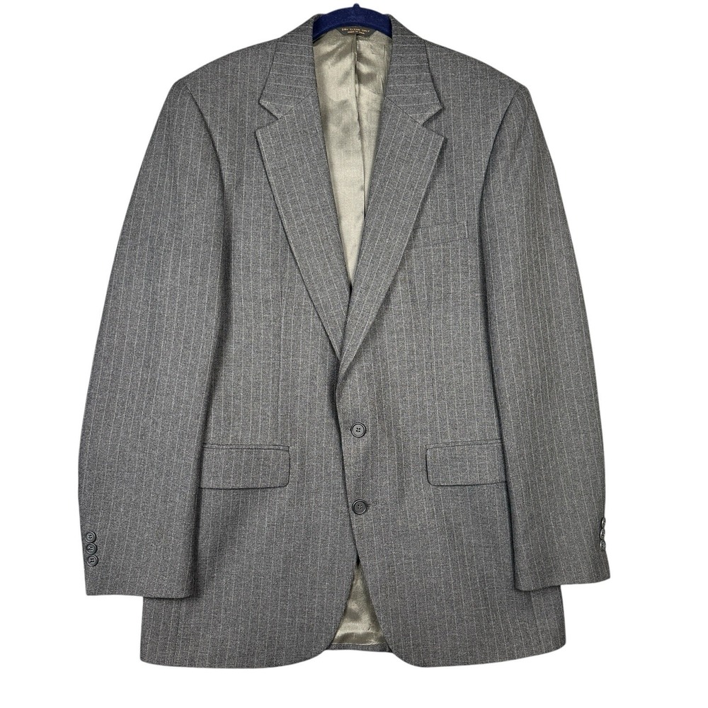 Highland‎ Park Suit Blazer Sport Coat Size 40L Gray Stripe 2 Button Lined USA